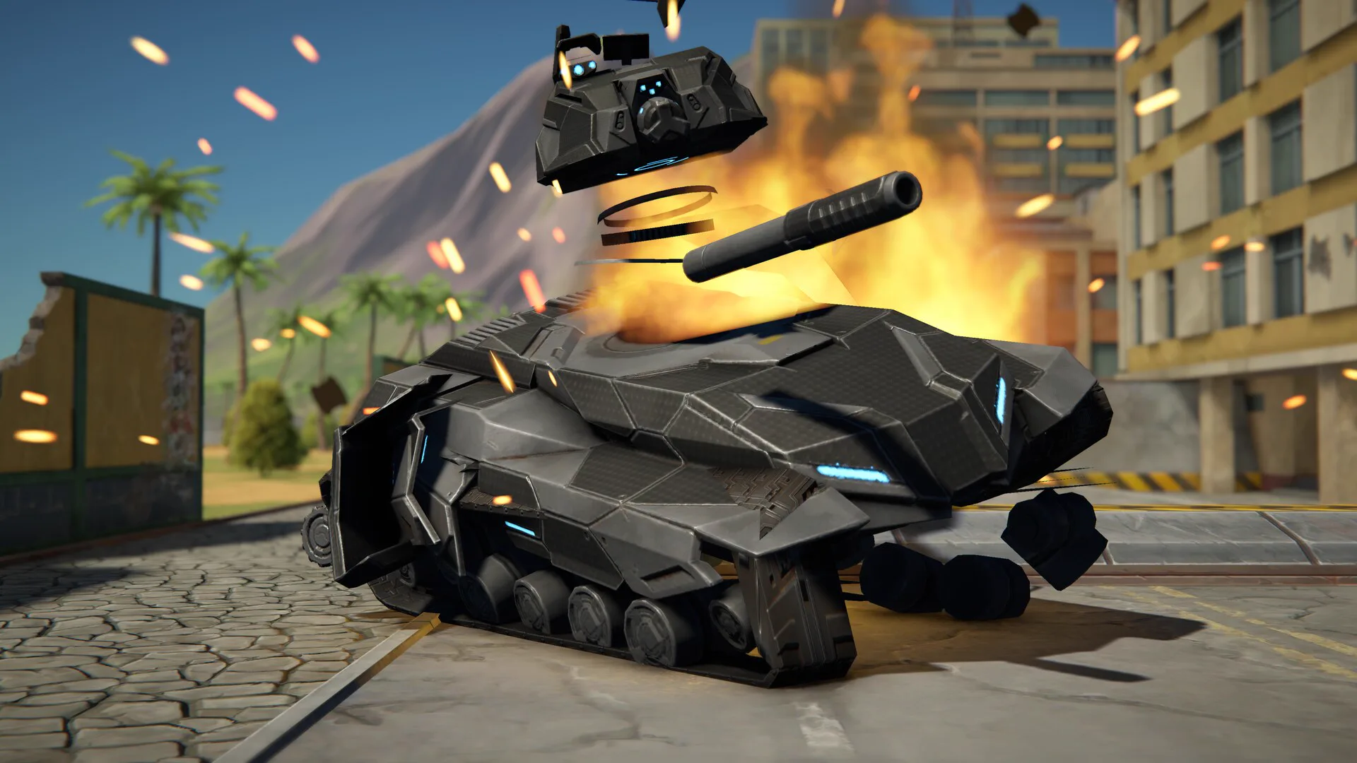 A destroyed tank falling apart